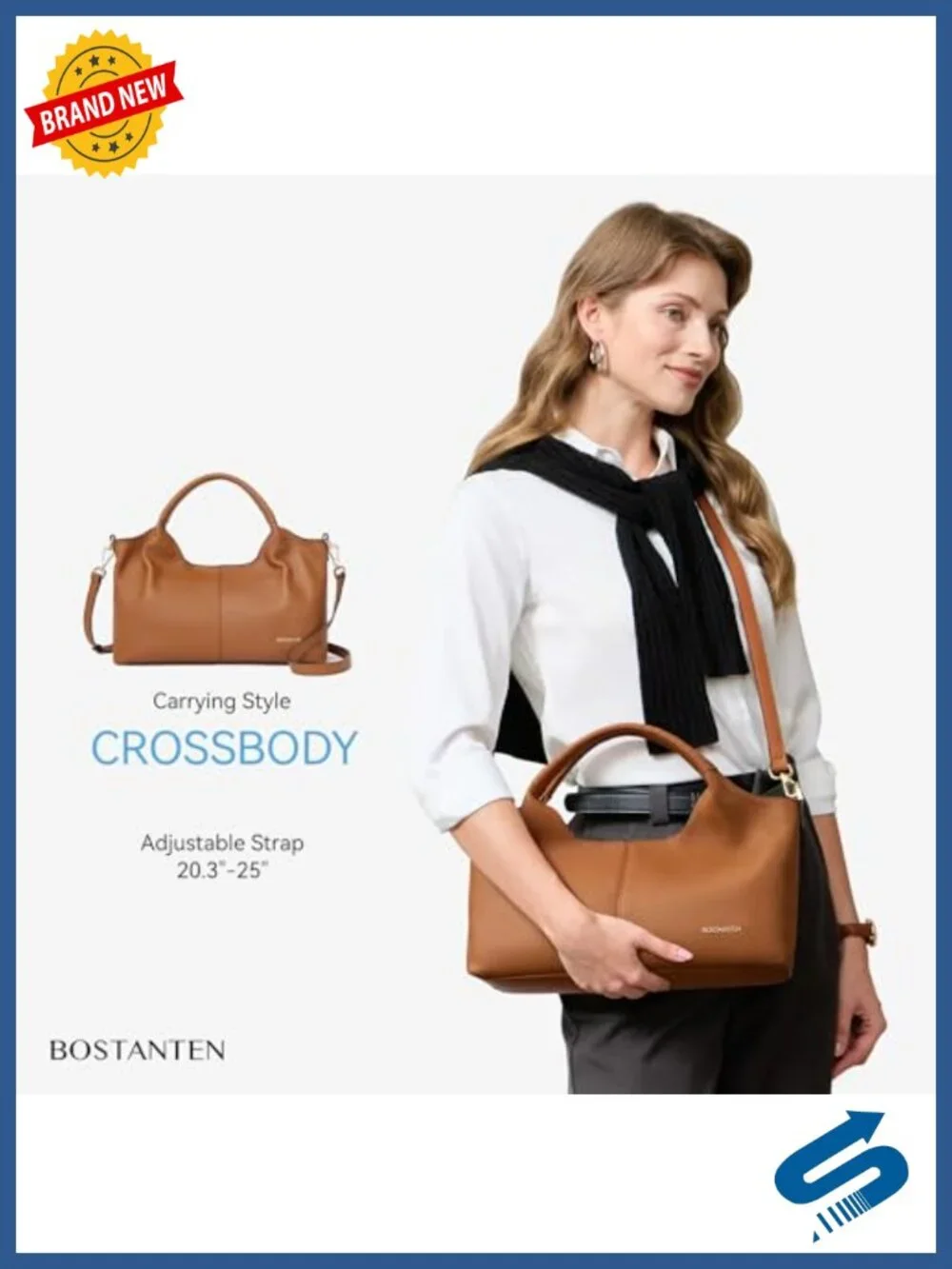 Genuine Leather Satchel Handbag Women Roomy Multi Pockets Adjustable Crossbody